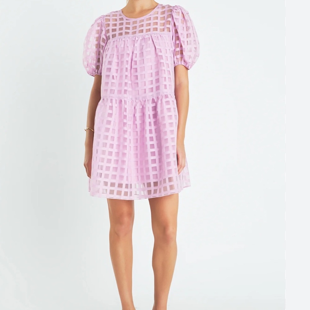 English Factory NWT Gridded Puff Sleeve Dress size M